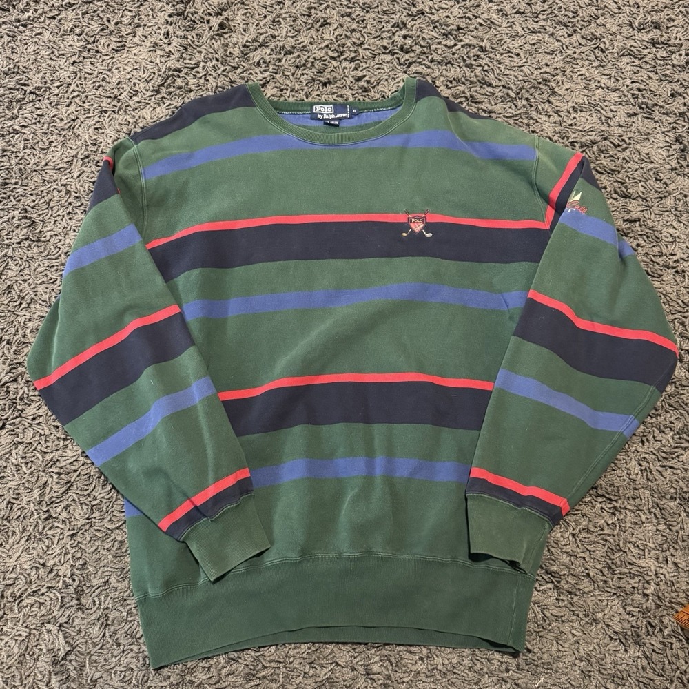 Vintage Polo‎ Ralph Lauren Border Sweatshirt L Green Cotton Used